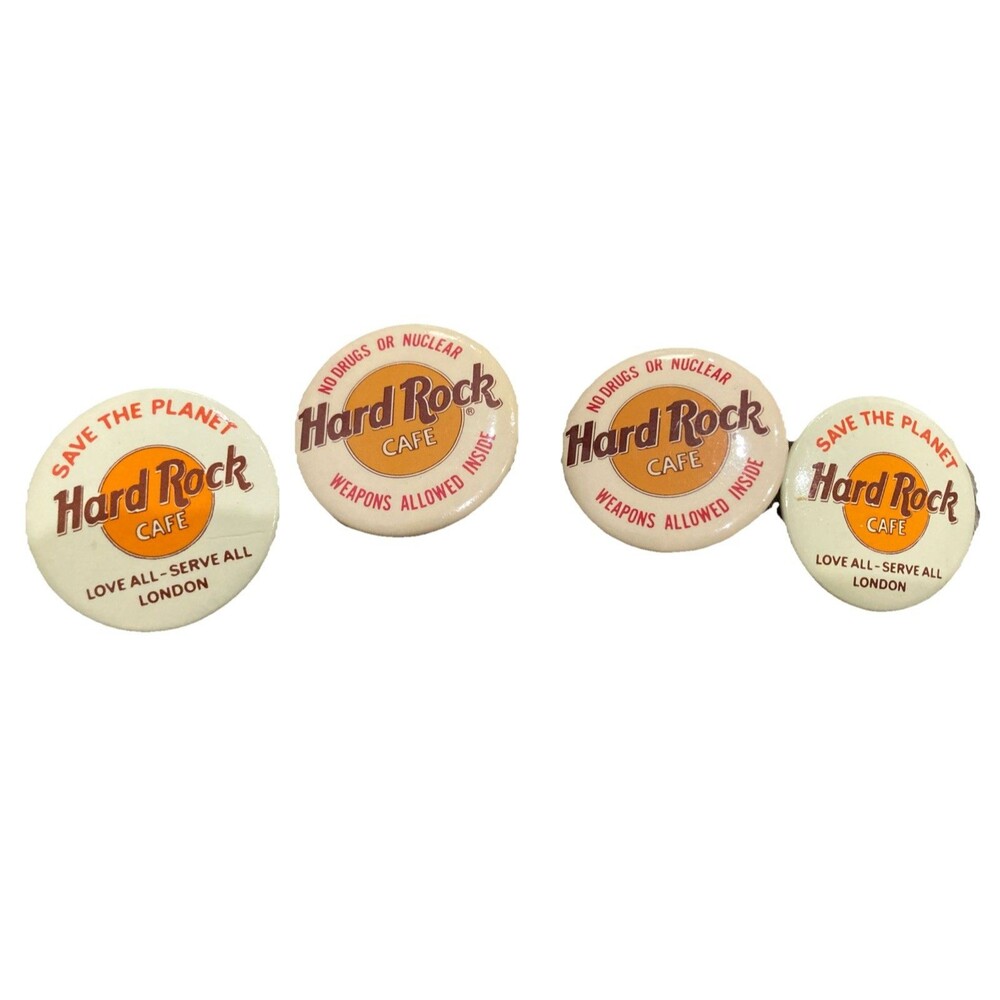 Vintage Lot Of Four (4) Hard Rock Cafe Buttons - 2 London, 2 General
